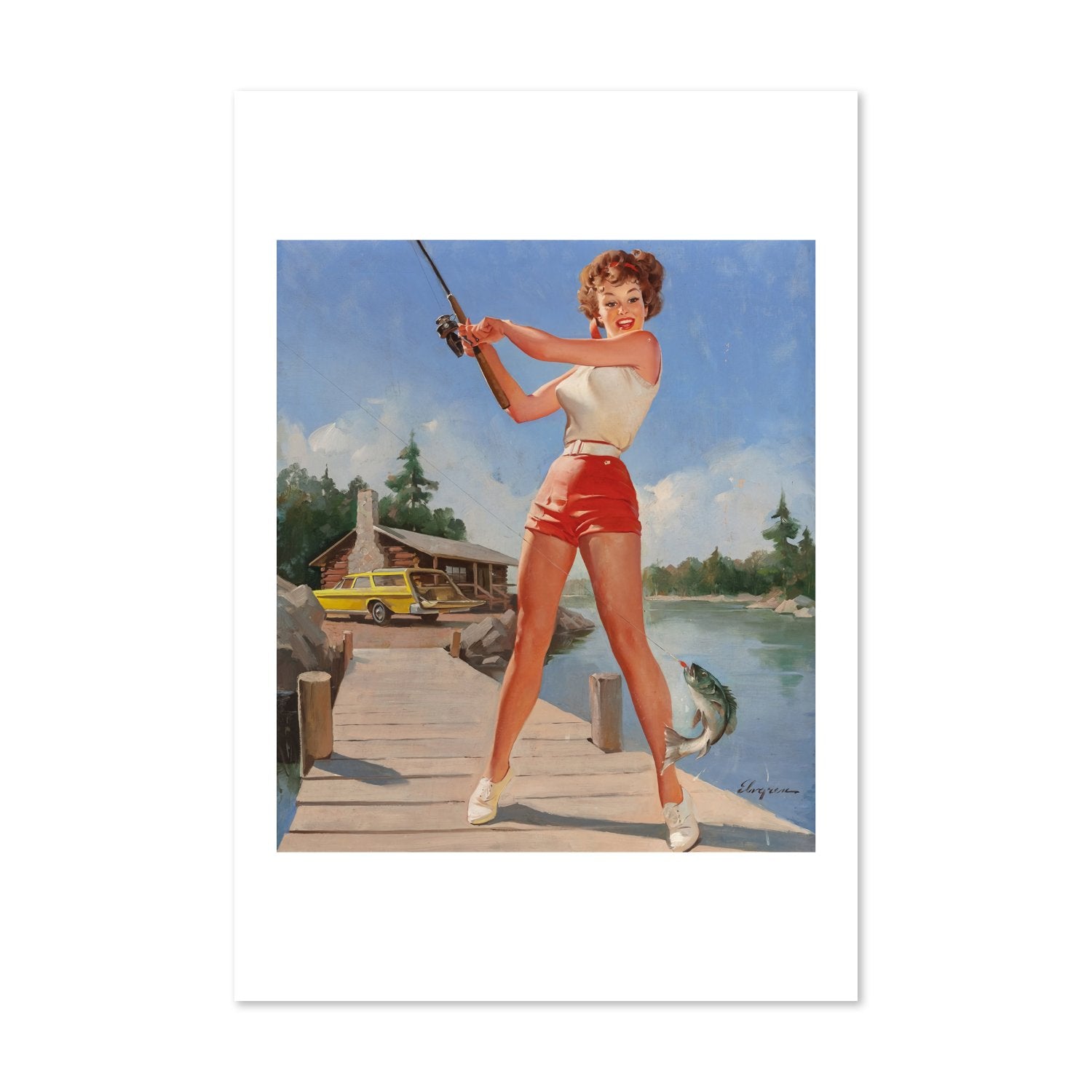 A Good Catch by Gil Elvgren, pin-up poster — framed print